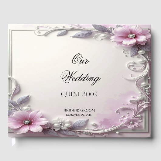 Pink Floral Frame Guest Book Gastenboek (Voorkant)
