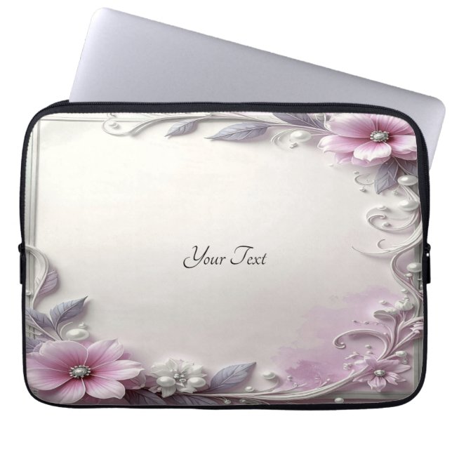 Pink Floral Frame Laptop Sleeve (Voorkant)