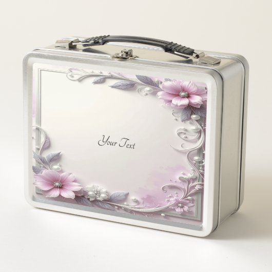 Pink Floral Frame Lunch box (Voorkant)