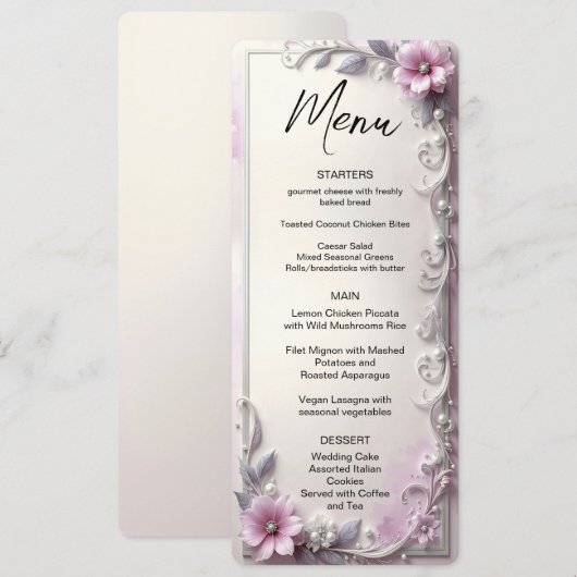 Pink Floral Frame Menu (Voorkant / Achterkant)