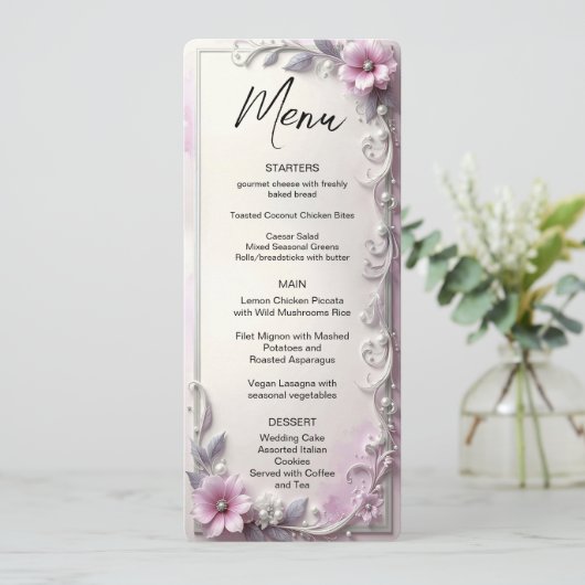 Pink Floral Frame Menu (Staand voorkant)