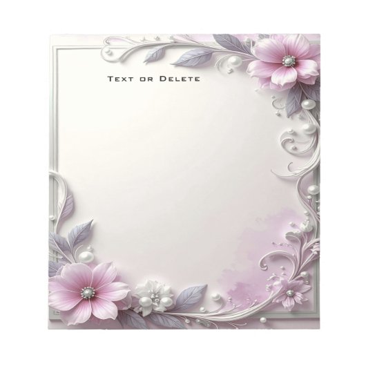 Pink Floral Frame Notepad Notitieblok (Voorkant)