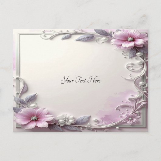 Pink Floral Frame Postcard Briefkaart (Voorkant)