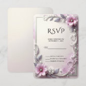 Pink Floral Frame RSVP Card Kaartje (Voorkant / Achterkant)