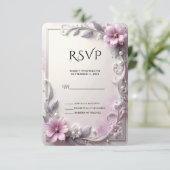 Pink Floral Frame RSVP Card Kaartje (Staand voorkant)