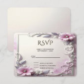 Pink Floral Frame RSVP Card Kaartje (Voorkant / Achterkant)