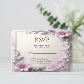 Pink Floral Frame RSVP Card Kaartje (Staand voorkant)
