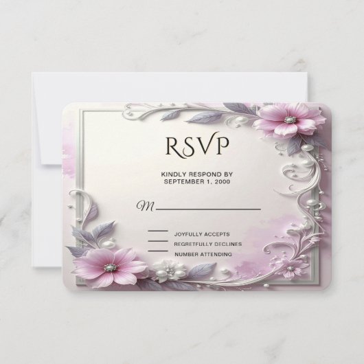 Pink Floral Frame RSVP Card Kaartje (Voorkant)
