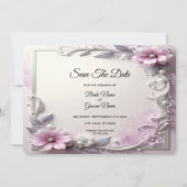 Pink Floral Frame Save The Date (Voorkant)