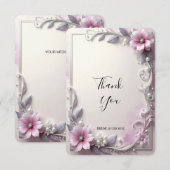 Pink Floral Frame Thank You Card Bedankkaart (Voorkant / Achterkant)