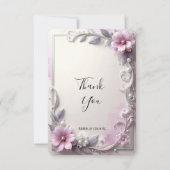 Pink Floral Frame Thank You Card Bedankkaart (Voorkant)
