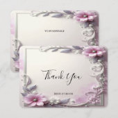 Pink Floral Frame Thank You Card Bedankkaart (Voorkant / Achterkant)