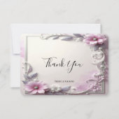 Pink Floral Frame Thank You Card Bedankkaart (Voorkant)