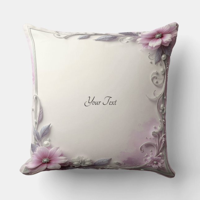 Pink Floral Frame Throw Pillow Kussen (Voorkant)