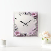 Pink Floral Frame Wall Clock Vierkante Klok (Huis)