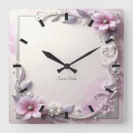Pink Floral Frame Wall Clock Vierkante Klok