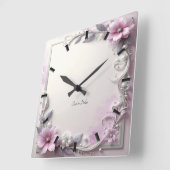 Pink Floral Frame Wall Clock Vierkante Klok (Hoek)