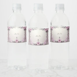 Pink Floral Frame Water Bottle Label Waterfles Etiket