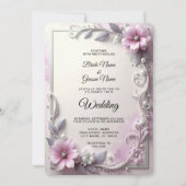 Pink Floral Frame Wedding Invitation Kaart (Voorkant)