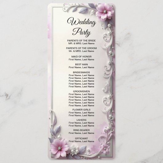 Pink Floral Frame Wedding  Programmakaart (Achterkant)