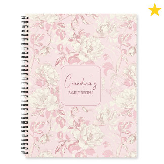 Pink Floral French Toile Flower Custom Name Recipe Notitieboek