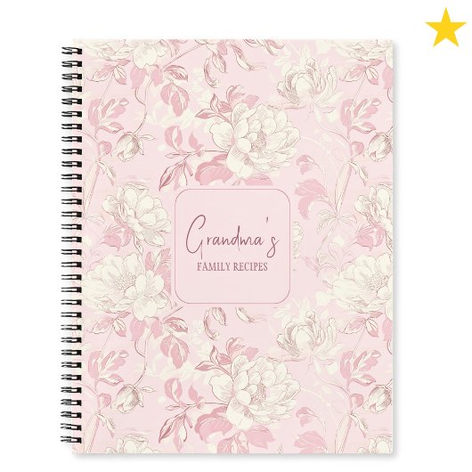 Pink Floral French Toile Flower Custom Name Recipe Notitieboek