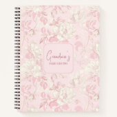 Pink Floral French Toile Flower Custom Name Recipe Notitieboek (Voorkant)