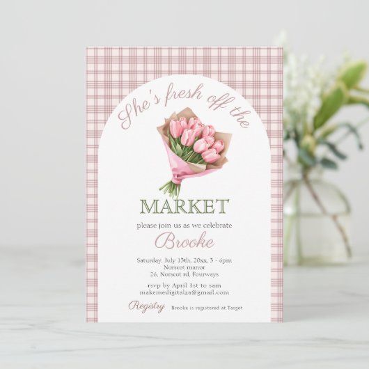 Pink floral fresh off the market Bridal Shower Kaart (Staand voorkant)