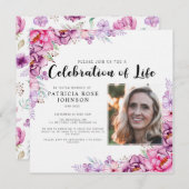 Pink Floral Funeral Celebration of Life Photo Kaart (Voorkant / Achterkant)