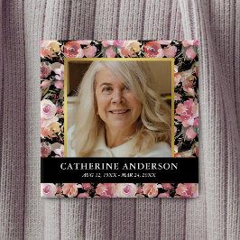 Pink Floral Funeral Memorial Foto Button