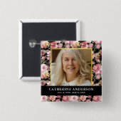 Pink Floral Funeral Memorial Foto Button (Voorkant /achterkant)