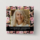 Pink Floral Funeral Memorial Foto Button (Voorkant)