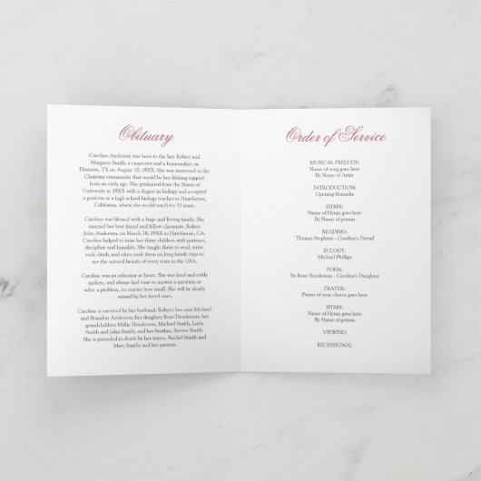 Pink Floral Funeral Order of Service Photo Program Programma (Binnen)