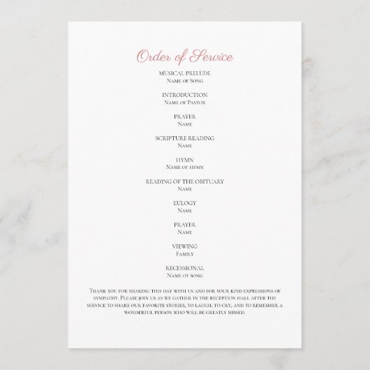 Pink Floral Funeral Order of Service Prog Programmakaart (Achterkant)