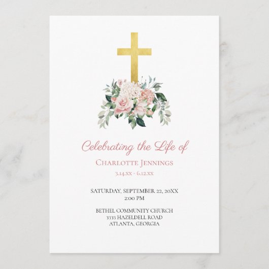 Pink Floral Funeral Order of Service Prog Programmakaart (Voorkant)