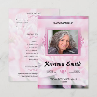 Pink Floral Funeral Program Card Template Kaart