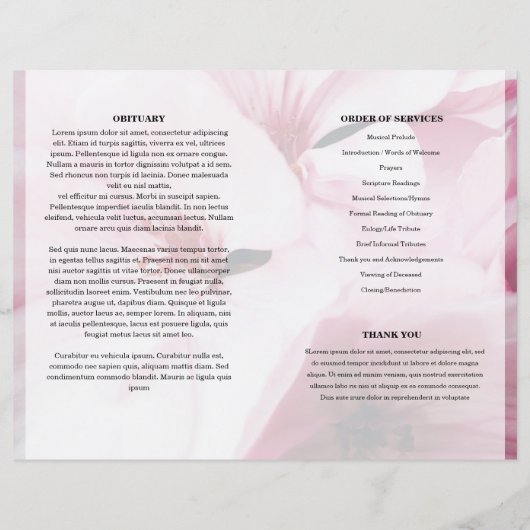 Pink floral Funeral Program template (Achterkant)
