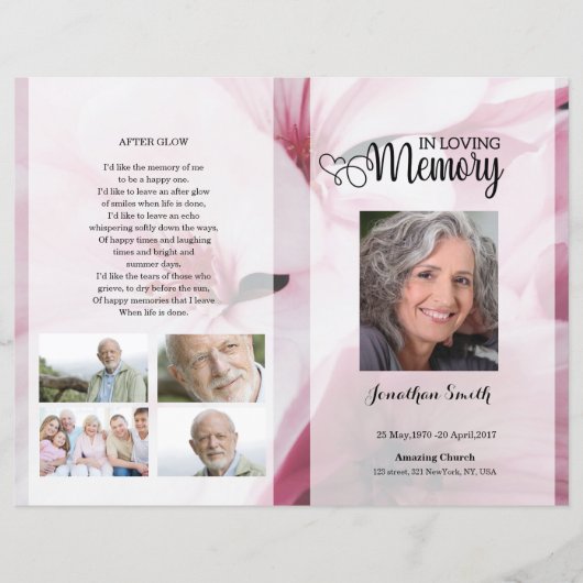 Pink floral Funeral Program template (Voorkant)