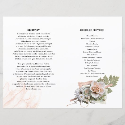 pink Floral Funeral Programme Sjabloon (Achterkant)