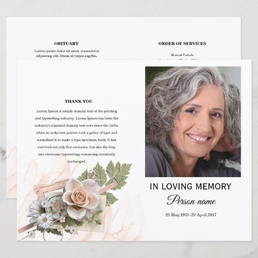 pink Floral Funeral Programme Sjabloon (Voorkant / Achterkant)