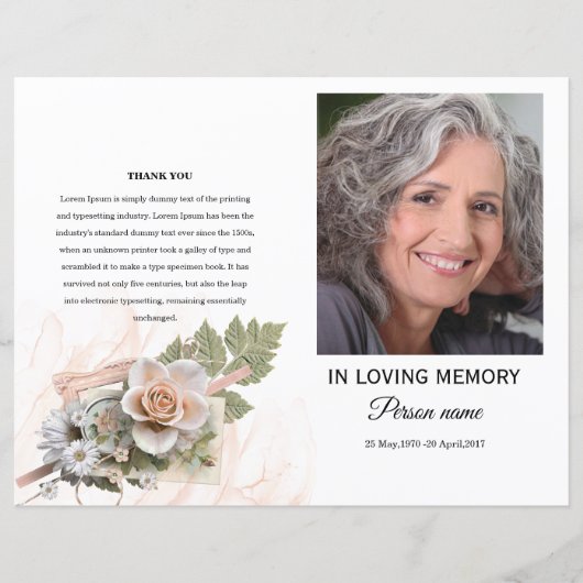 pink Floral Funeral Programme Sjabloon (Voorkant)