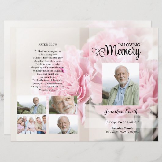 pink Floral Funeral Programme sjabloon (Voorkant / Achterkant)