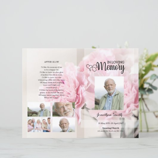 pink Floral Funeral Programme sjabloon (Staand voorkant)