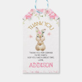Pink Floral Furry Bunny Birthday Dank je Cadeaulabel (Voorkant)
