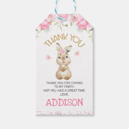 Pink Floral Furry Bunny Birthday Dank je Cadeaulabel
