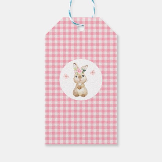 Pink Floral Furry Bunny Birthday Dank je Cadeaulabel (Achterkant)