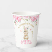 Pink Floral Furry Bunny First Birthday Paper Papieren Bekers (Achterkant)