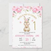 Pink Floral Furry Bunny Gold One First Birthday