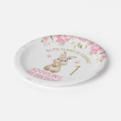 Pink Floral Furry Bunny Gold One First Birthday Papieren Bordje (Gekanteld)