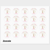 Pink Floral Furry Bunny Gold One First Birthday Ronde Sticker (Vel)